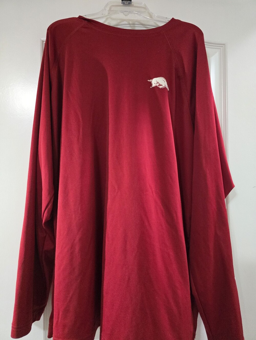 Men's Long-Sleeve Crewneck Shirt in Deep Red with Small Chest Emblem